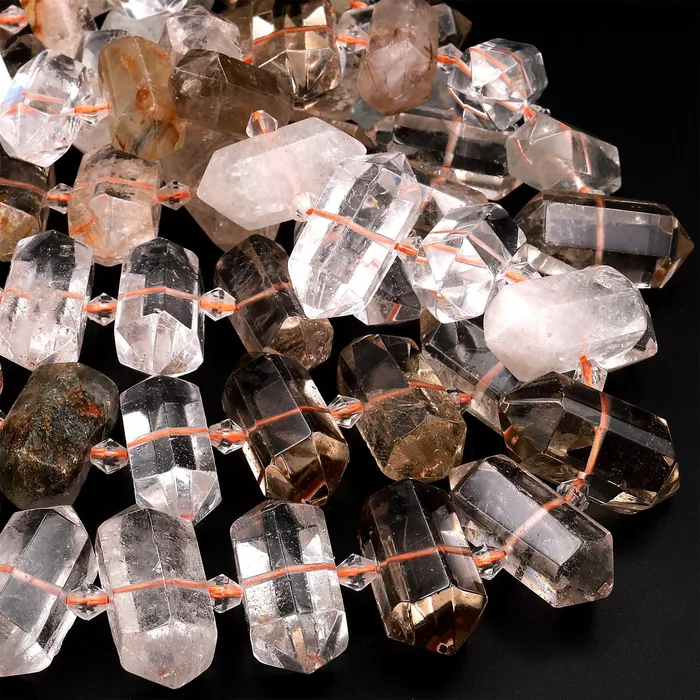 Intrinsic Trading Necklaces Natural Phantom Smoky Quartz Beads Faceted Double Terminated Points Center Drilled Lodalite Pendant 155 Strand
