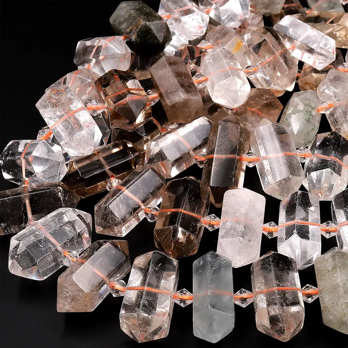 Intrinsic Trading Necklaces Natural Phantom Smoky Quartz Beads Faceted Double Terminated Points Center Drilled Lodalite Pendant 155 Strand