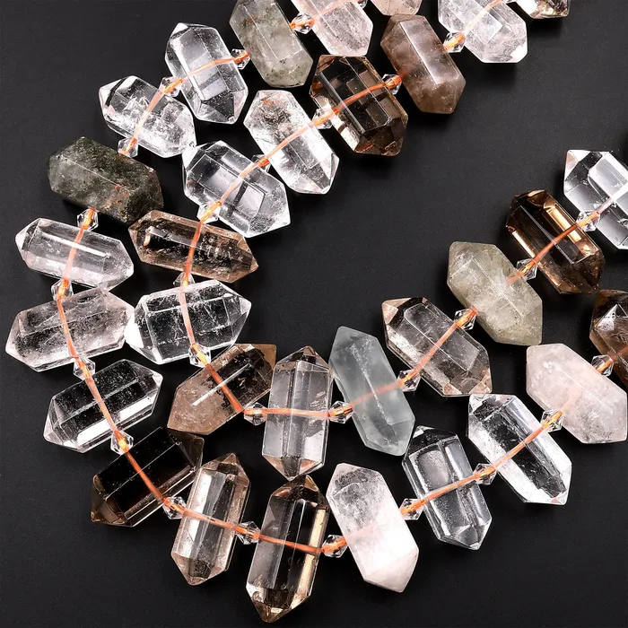 Intrinsic Trading Necklaces Natural Phantom Smoky Quartz Beads Faceted Double Terminated Points Center Drilled Lodalite Pendant 155 Strand
