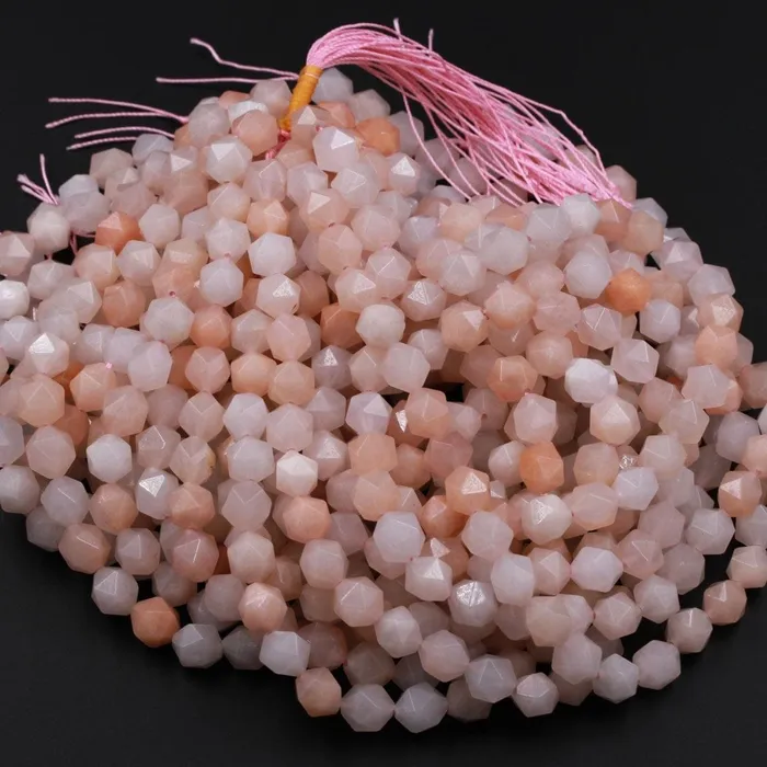 Intrinsic Trading Rings Peach Aventurine Geometric Cut Star Cut Beads Faceted Rounded 8mm Nugget 10mm 12mm Beads Icy Soft Pastel Pink Peach Gemstone 16 Strand