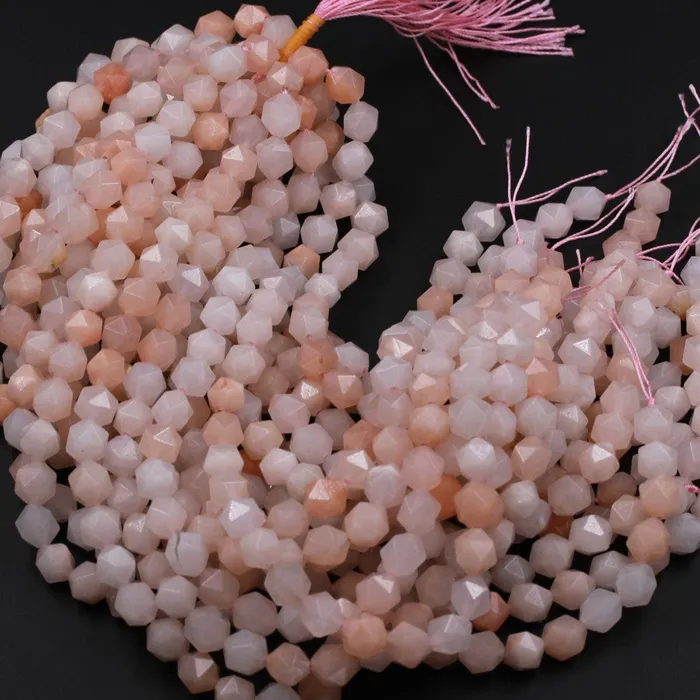 Intrinsic Trading Rings Peach Aventurine Geometric Cut Star Cut Beads Faceted Rounded 8mm Nugget 10mm 12mm Beads Icy Soft Pastel Pink Peach Gemstone 16 Strand