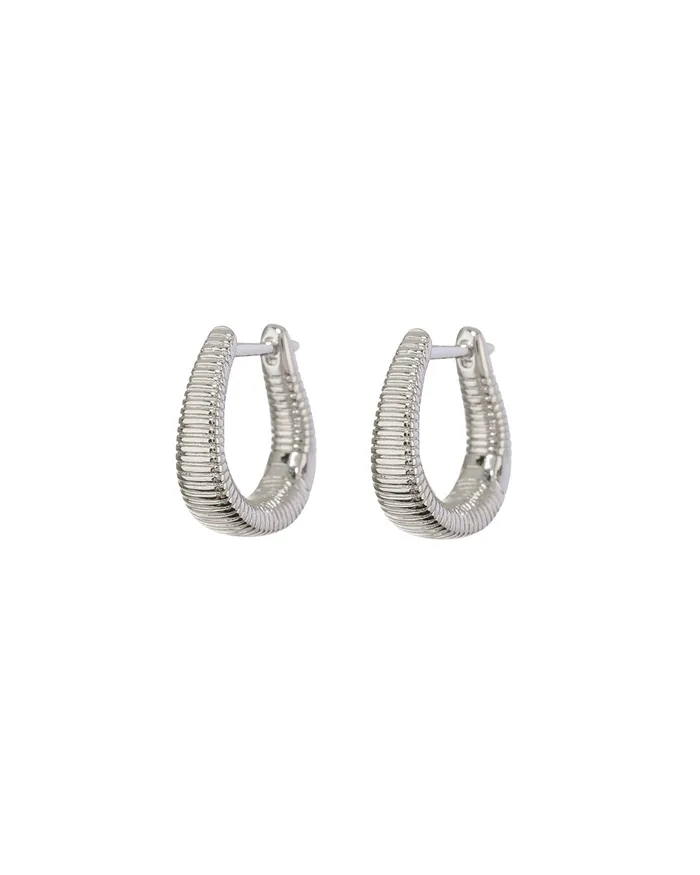 Luv Aj Ridged Cuvee Hoops Silver Rings