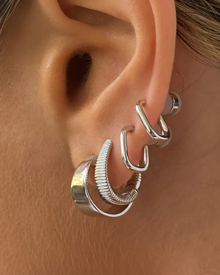 Luv Aj Ridged Cuvee Hoops Silver Rings Luv Aj Ridged Cuvee Hoops Silver Rings