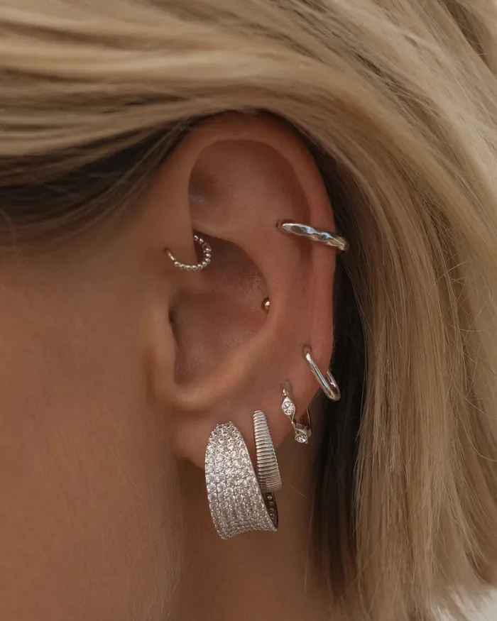 Luv Aj Ridged Cuvee Hoops Silver Rings Luv Aj Ridged Cuvee Hoops Silver Rings