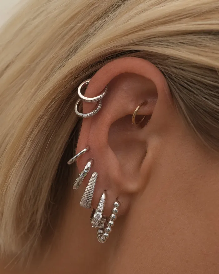 Luv Aj Ridged Cuvee Hoops Silver Rings Luv Aj Ridged Cuvee Hoops Silver Rings