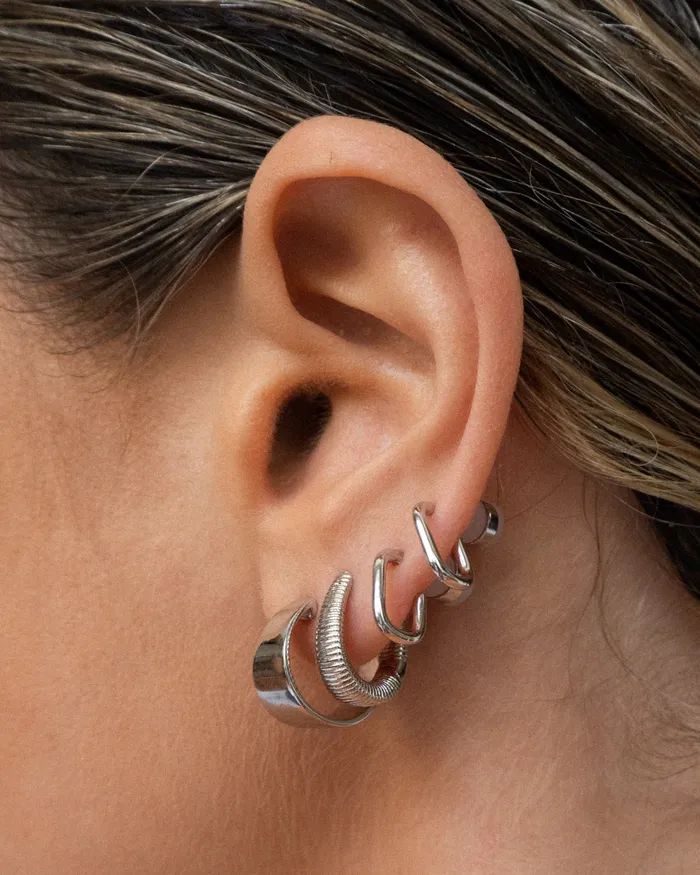 Luv Aj Ridged Cuvee Hoops Silver Rings Luv Aj Ridged Cuvee Hoops Silver Rings