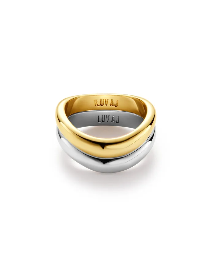 Luv Aj Rings TwoTone Wave Ring Set