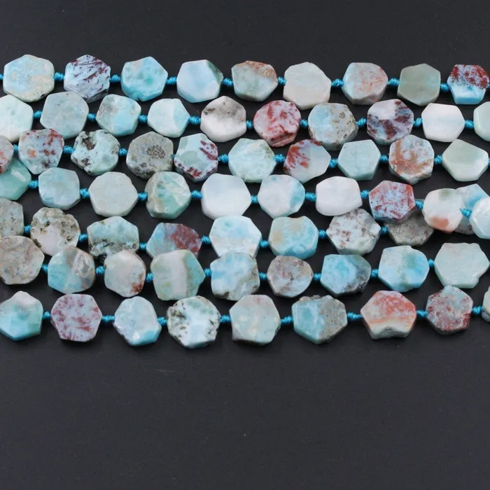 Natural Blue Larimar Hexagon Octagon Flat Disc Nuggets Unique Creative Designer Slice Beads Real Genuine Larimar Earring Beads 155 Strand Intrinsic Trading Earrings