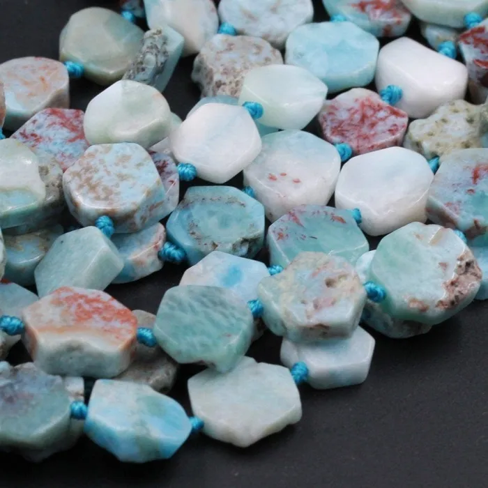 Natural Blue Larimar Hexagon Octagon Flat Disc Nuggets Unique Creative Designer Slice Beads Real Genuine Larimar Earring Beads 155 Strand Intrinsic Trading Earrings