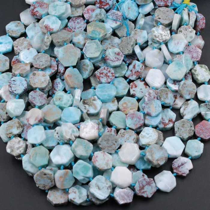 Natural Blue Larimar Hexagon Octagon Flat Disc Nuggets Unique Creative Designer Slice Beads Real Genuine Larimar Earring Beads 155 Strand Intrinsic Trading Earrings