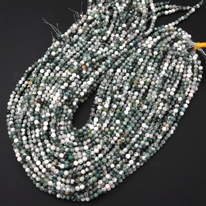 Natural Green Tree Agate 4mm 6mm 8mm 10mm Smooth Round Beads 155 Strand Intrinsic Trading Necklaces
