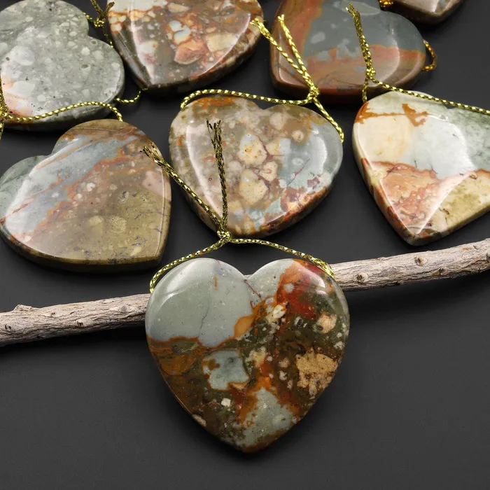 Natural Owyhee Picture Jasper Heart Pendant Side Drilled Intrinsic Trading Necklaces Natural Owyhee Picture Jasper Heart Pendant Side Drilled Intrinsic Trading Necklaces