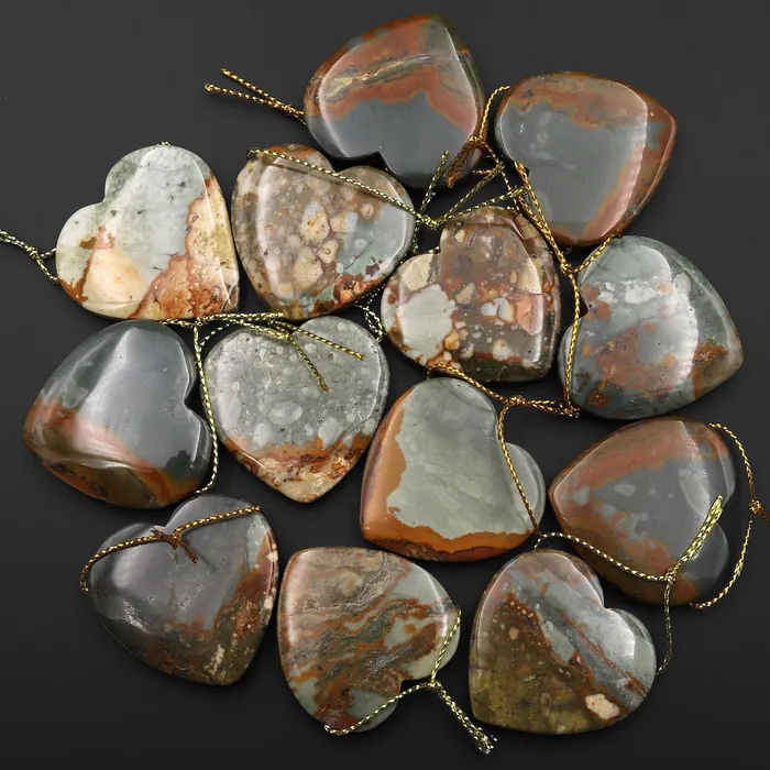 Natural Owyhee Picture Jasper Heart Pendant Side Drilled Intrinsic Trading Necklaces