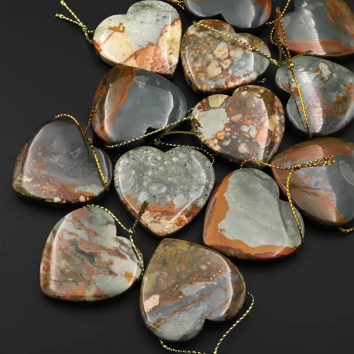 Natural Owyhee Picture Jasper Heart Pendant Side Drilled Intrinsic Trading Necklaces