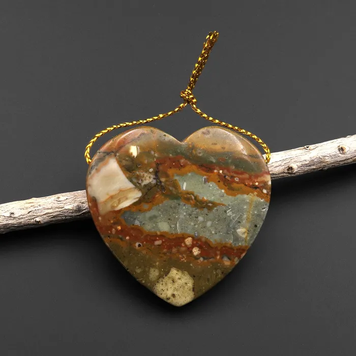Natural Owyhee Picture Jasper Heart Pendant Side Drilled Intrinsic Trading Necklaces