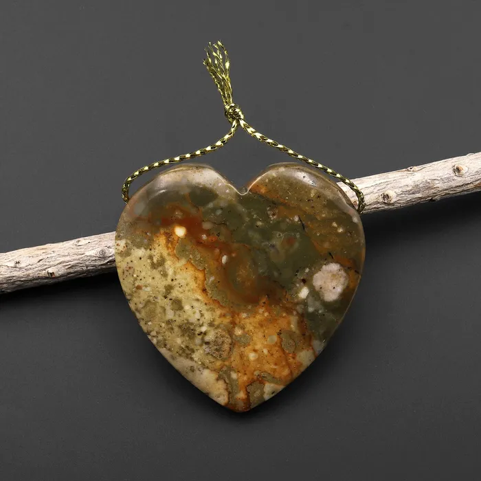 Natural Owyhee Picture Jasper Heart Pendant Side Drilled Intrinsic Trading Necklaces