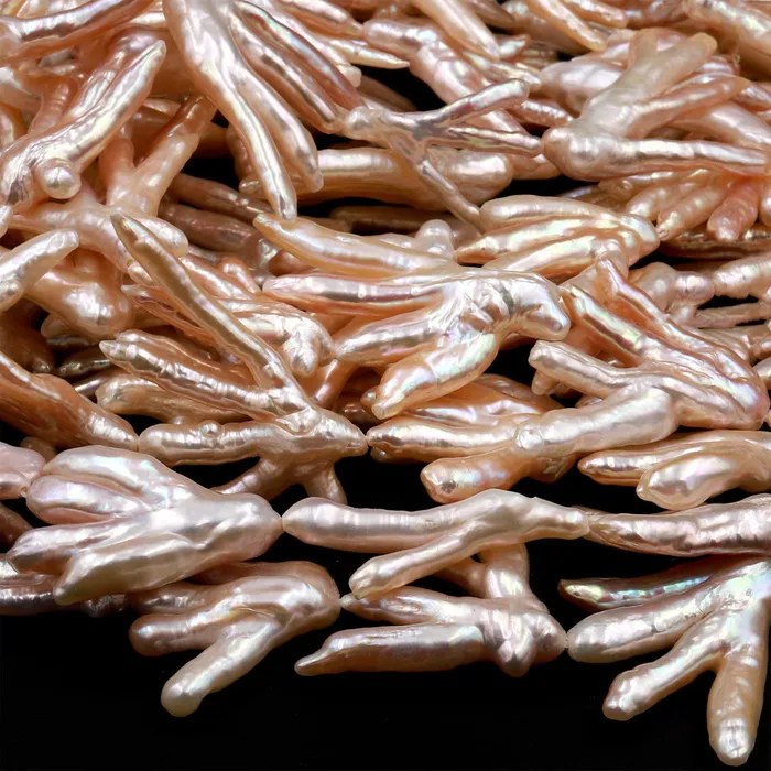 Necklaces Freeform Natural Peach Pink Biwa Pearl Long Stick Branch Pearl Pendant Genuine Freshwater Pearl 16 Strand Intrinsic Trading