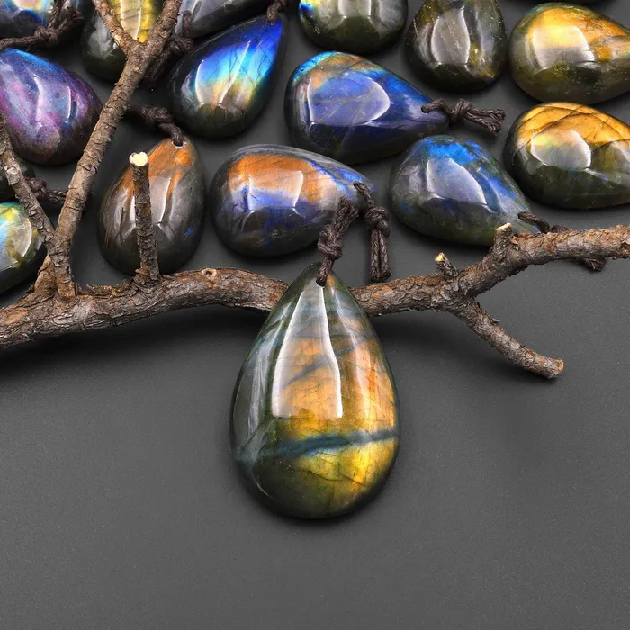 Necklaces Intrinsic Trading AAA Natural Golden Rainbow Labradorite Teardrop Front Drilled Pendant A2 Necklaces Intrinsic Trading AAA Natural Golden Rainbow Labradorite Teardrop Front Drilled Pendant A2