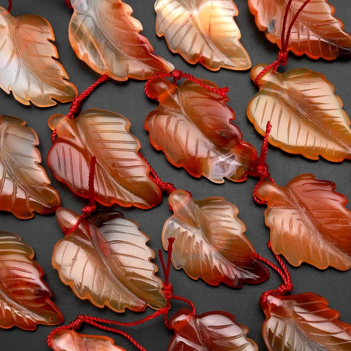 Necklaces Intrinsic Trading Hand Carved Natural Carnelian Leaf Pendant Bead Drilled Gemstone