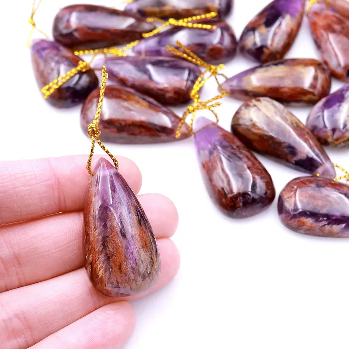 Necklaces Intrinsic Trading Super 7 Crystal Element Natural Phantom Amethyst Cacoxenite Teardrop Top Side Drilled Focal Bead Pendant