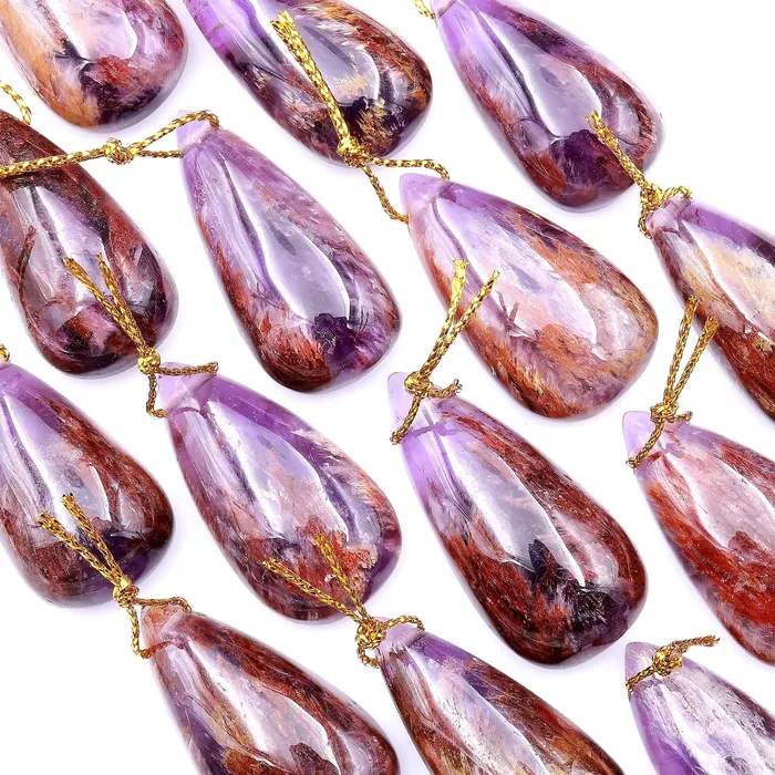 Necklaces Intrinsic Trading Super 7 Crystal Element Natural Phantom Amethyst Cacoxenite Teardrop Top Side Drilled Focal Bead Pendant