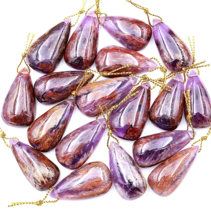 Necklaces Intrinsic Trading Super 7 Crystal Element Natural Phantom Amethyst Cacoxenite Teardrop Top Side Drilled Focal Bead Pendant