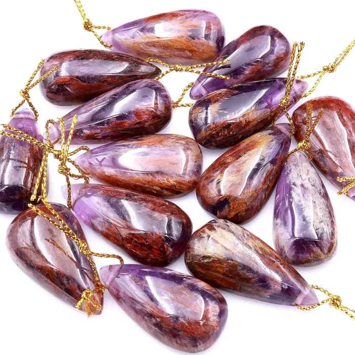 Necklaces Intrinsic Trading Super 7 Crystal Element Natural Phantom Amethyst Cacoxenite Teardrop Top Side Drilled Focal Bead Pendant
