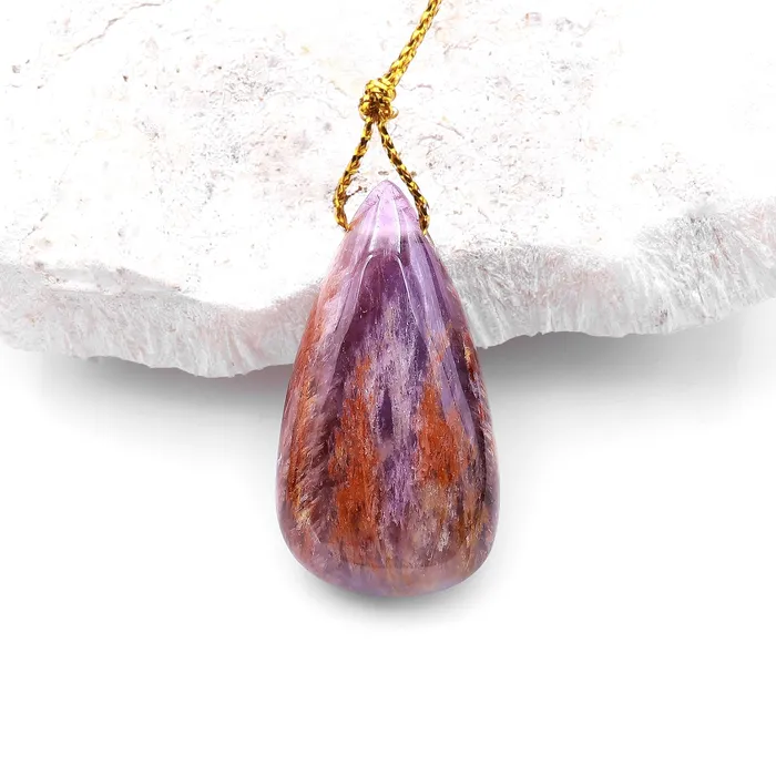 Necklaces Intrinsic Trading Super 7 Crystal Element Natural Phantom Amethyst Cacoxenite Teardrop Top Side Drilled Focal Bead Pendant