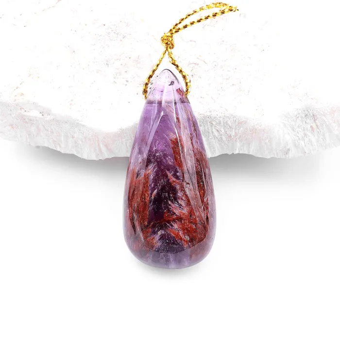 Necklaces Intrinsic Trading Super 7 Crystal Element Natural Phantom Amethyst Cacoxenite Teardrop Top Side Drilled Focal Bead Pendant