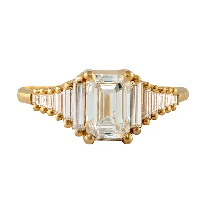 Rings ARTEMER Classic Emerald Cut Engagement Ring with Tapered Needle Baguette Diamonds Rings ARTEMER Classic Emerald Cut Engagement Ring with Tapered Needle Baguette Diamonds