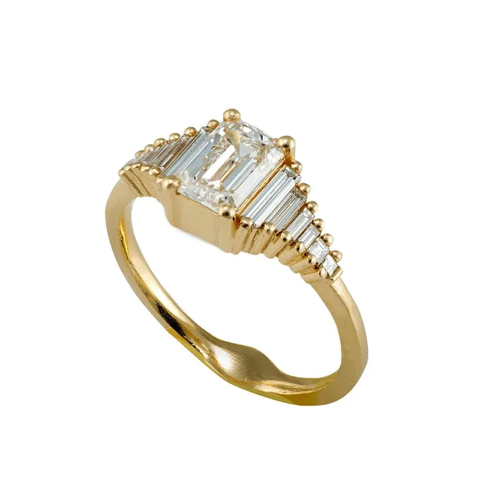 Rings ARTEMER Classic Emerald Cut Engagement Ring with Tapered Needle Baguette Diamonds