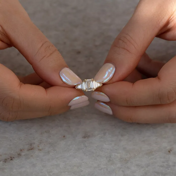 Rings ARTEMER Classic Emerald Cut Engagement Ring with Tapered Needle Baguette Diamonds