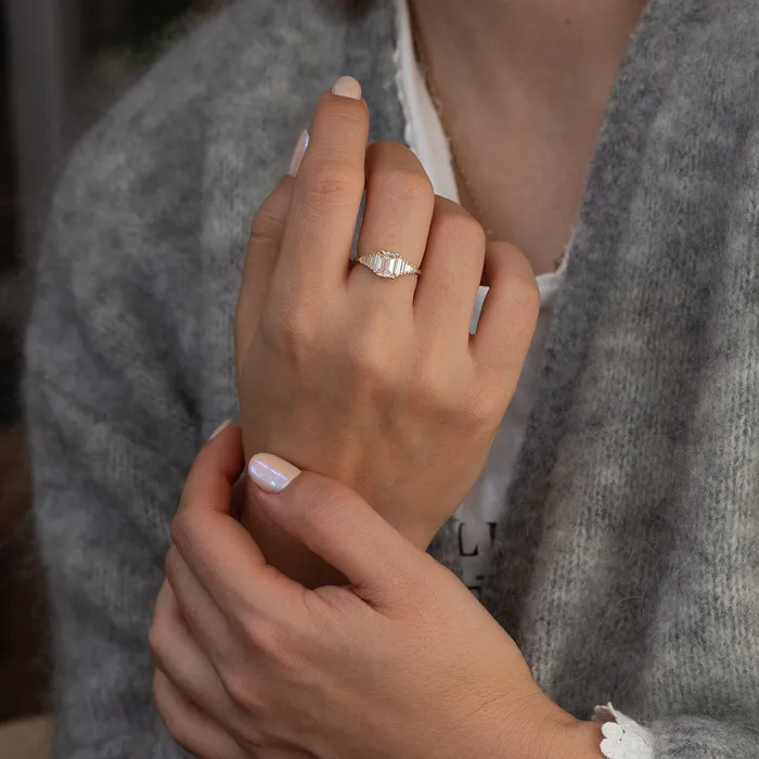 Rings ARTEMER Classic Emerald Cut Engagement Ring with Tapered Needle Baguette Diamonds
