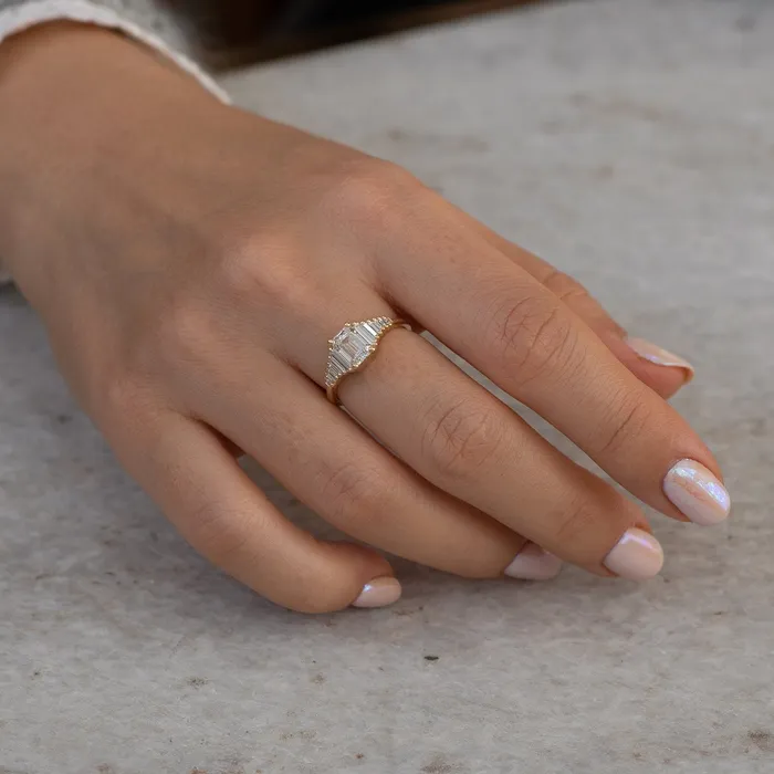 Rings ARTEMER Classic Emerald Cut Engagement Ring with Tapered Needle Baguette Diamonds