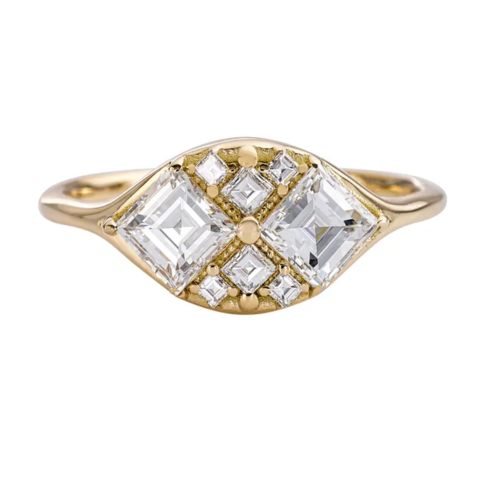 Rings ARTEMER Step Cut Engagement Ring with Eight Square Diamonds
