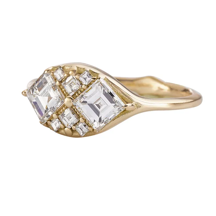 Rings ARTEMER Step Cut Engagement Ring with Eight Square Diamonds