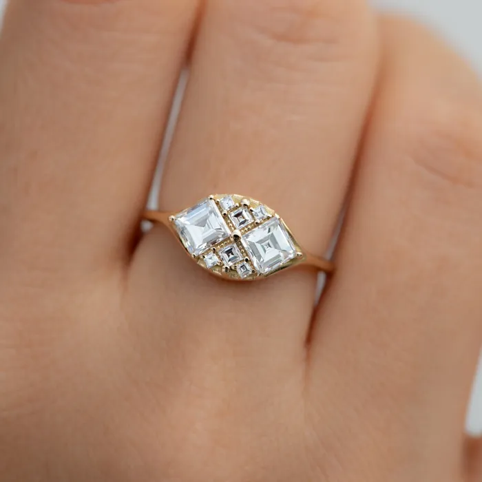 Rings ARTEMER Step Cut Engagement Ring with Eight Square Diamonds