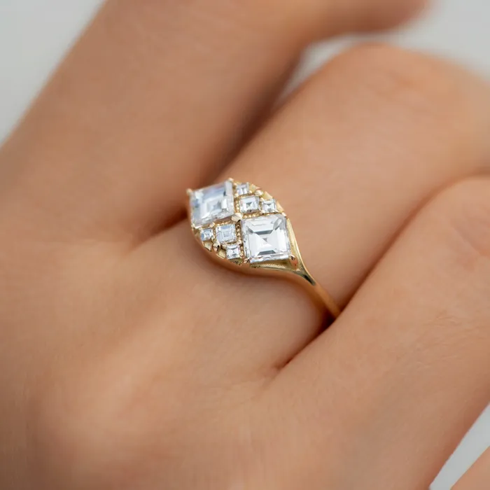 Rings ARTEMER Step Cut Engagement Ring with Eight Square Diamonds