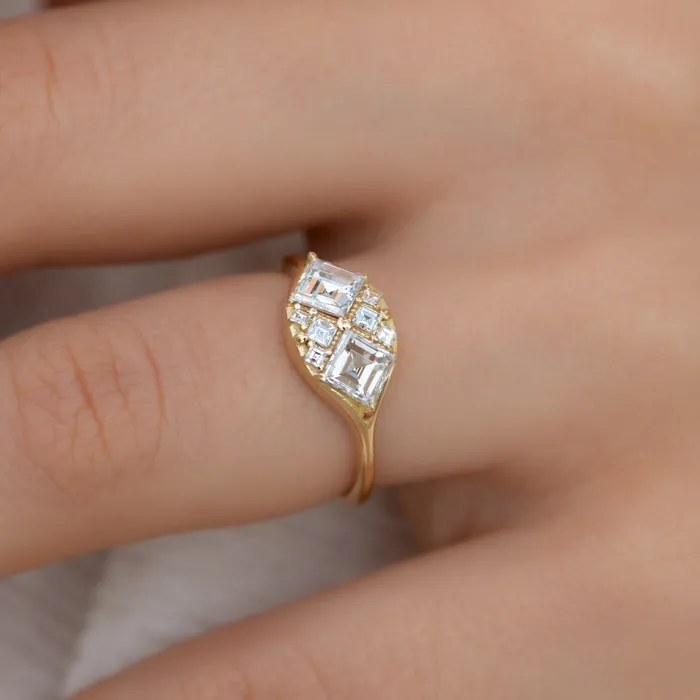 Rings ARTEMER Step Cut Engagement Ring with Eight Square Diamonds