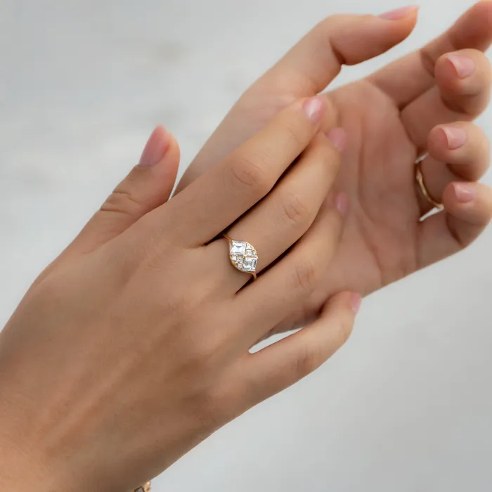Rings ARTEMER Step Cut Engagement Ring with Eight Square Diamonds