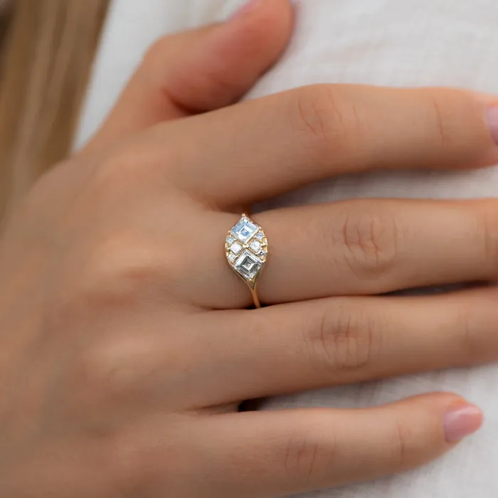 Rings ARTEMER Step Cut Engagement Ring with Eight Square Diamonds
