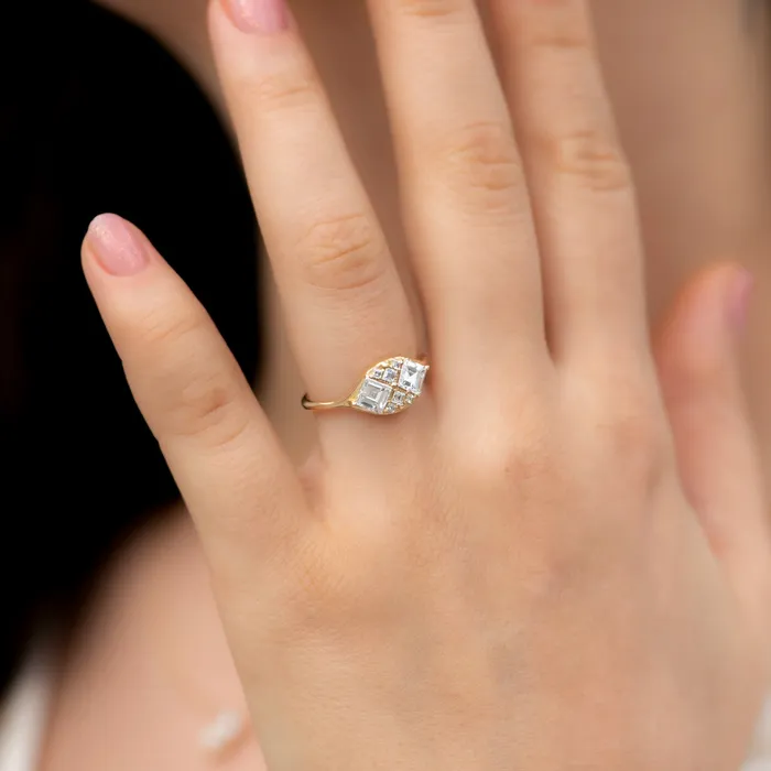 Rings ARTEMER Step Cut Engagement Ring with Eight Square Diamonds