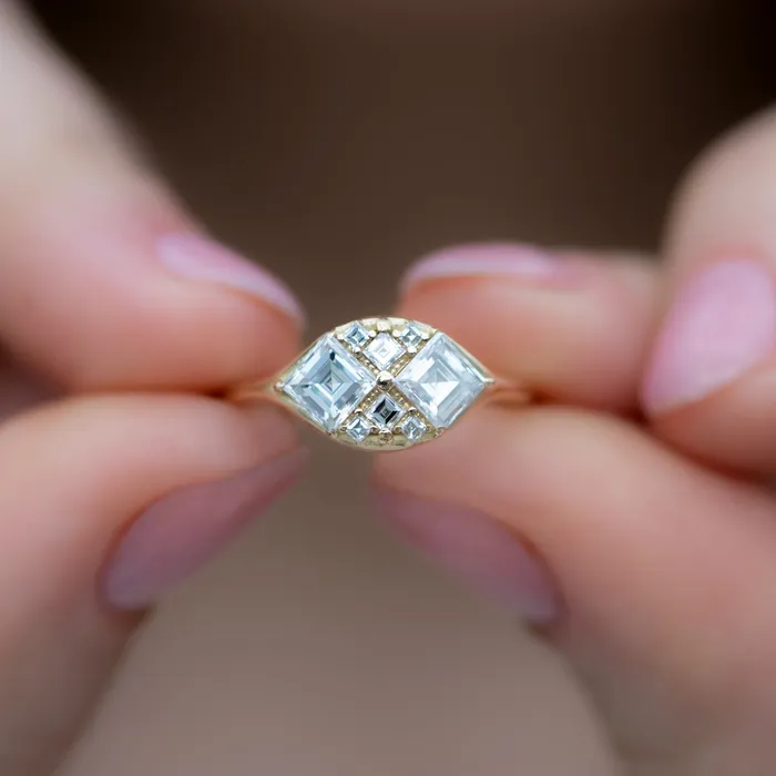 Rings ARTEMER Step Cut Engagement Ring with Eight Square Diamonds