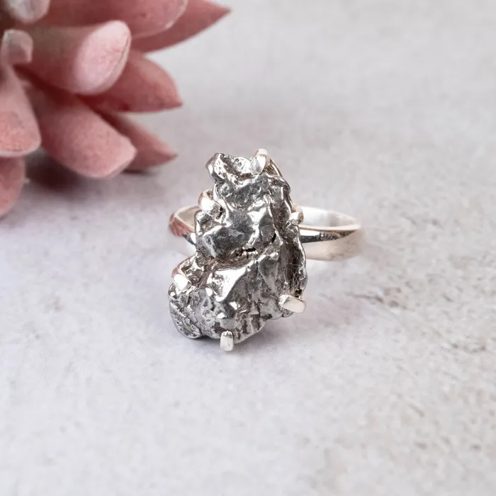 Rings InnerVision Crystals Muonionalusta Meteorite Ring 19x11mm Size 8 Adjustable 925 Silver Rings InnerVision Crystals Muonionalusta Meteorite Ring 19x11mm Size 8 Adjustable 925 Silver