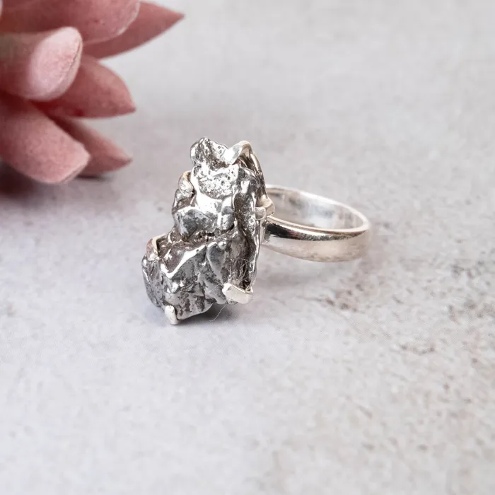 Rings InnerVision Crystals Muonionalusta Meteorite Ring 19x11mm Size 8 Adjustable 925 Silver