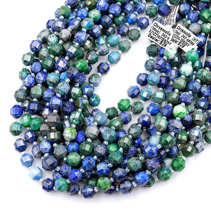 Rings Intrinsic Trading Chrysocolla 8mm 10mm Beads Faceted Energy Prism Double Terminated Point Cut 155 Strand
