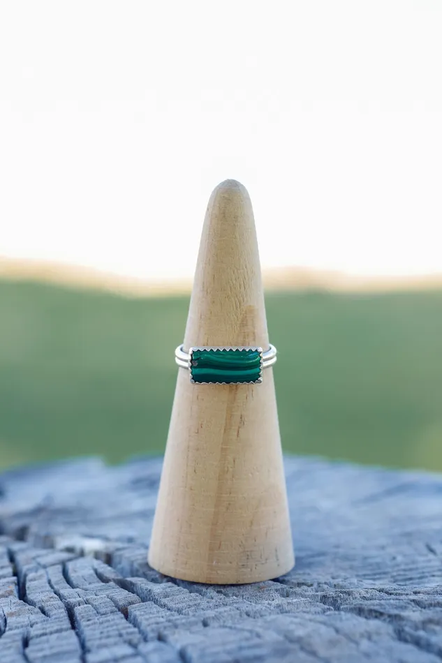 Rings Small N Simple Jewelry Horizontal Malachite Rectangle Ring Size 85