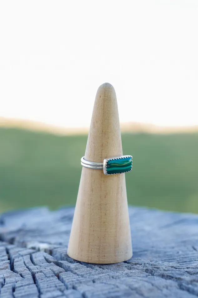 Rings Small N Simple Jewelry Horizontal Malachite Rectangle Ring Size 85