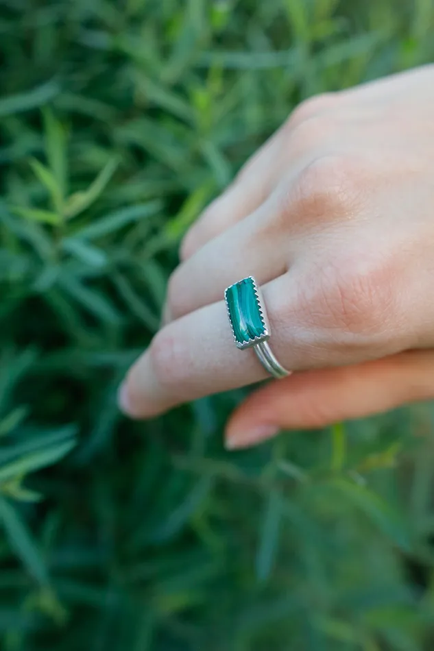 Rings Small N Simple Jewelry Horizontal Malachite Rectangle Ring Size 85