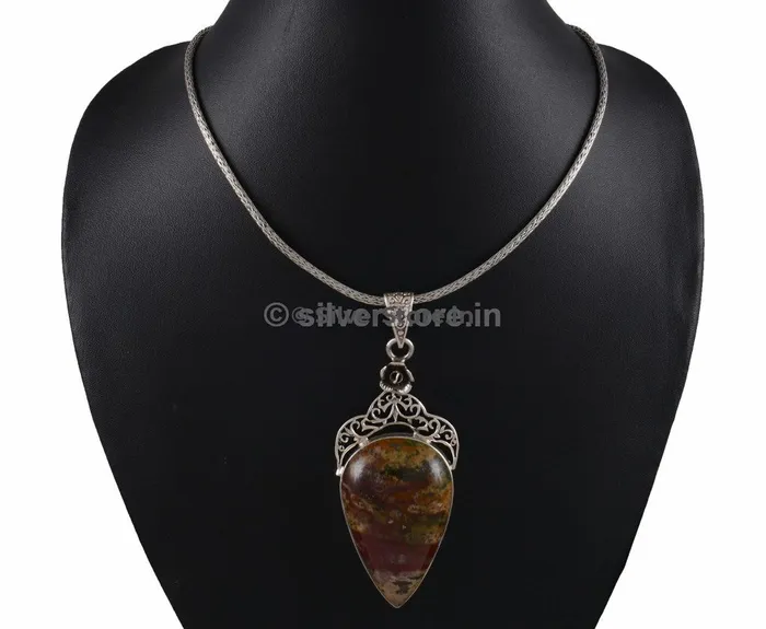 silversrorein Necklaces Silver Brown Onyx Pendant with chain